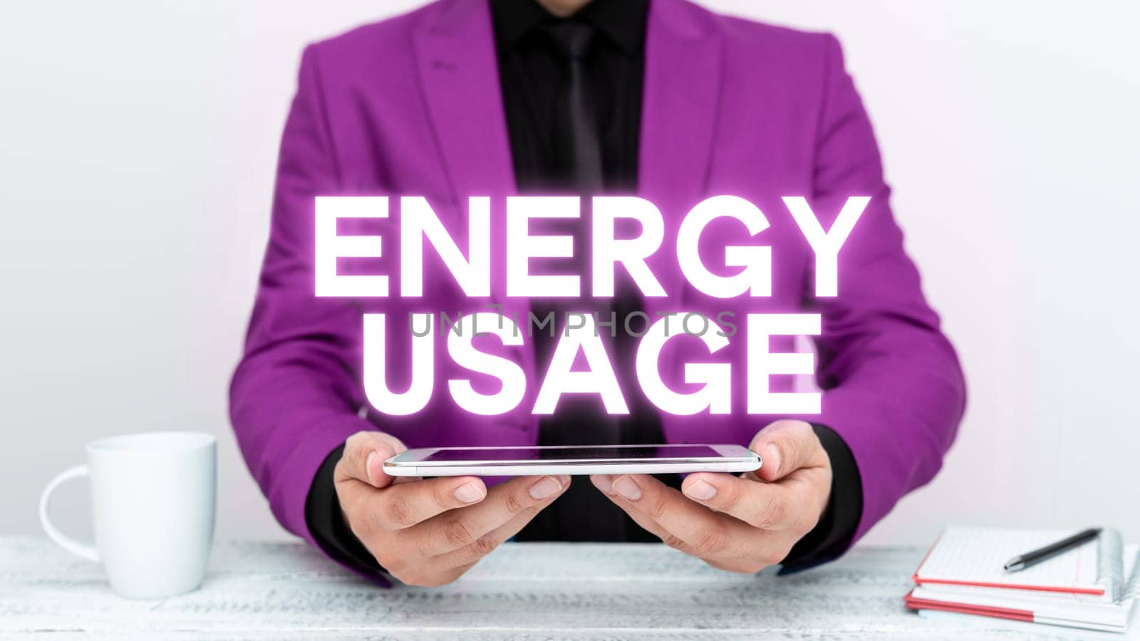Hand writing sign Energy Usage, Internet Concept Amount of energy consumed or used in a process or system