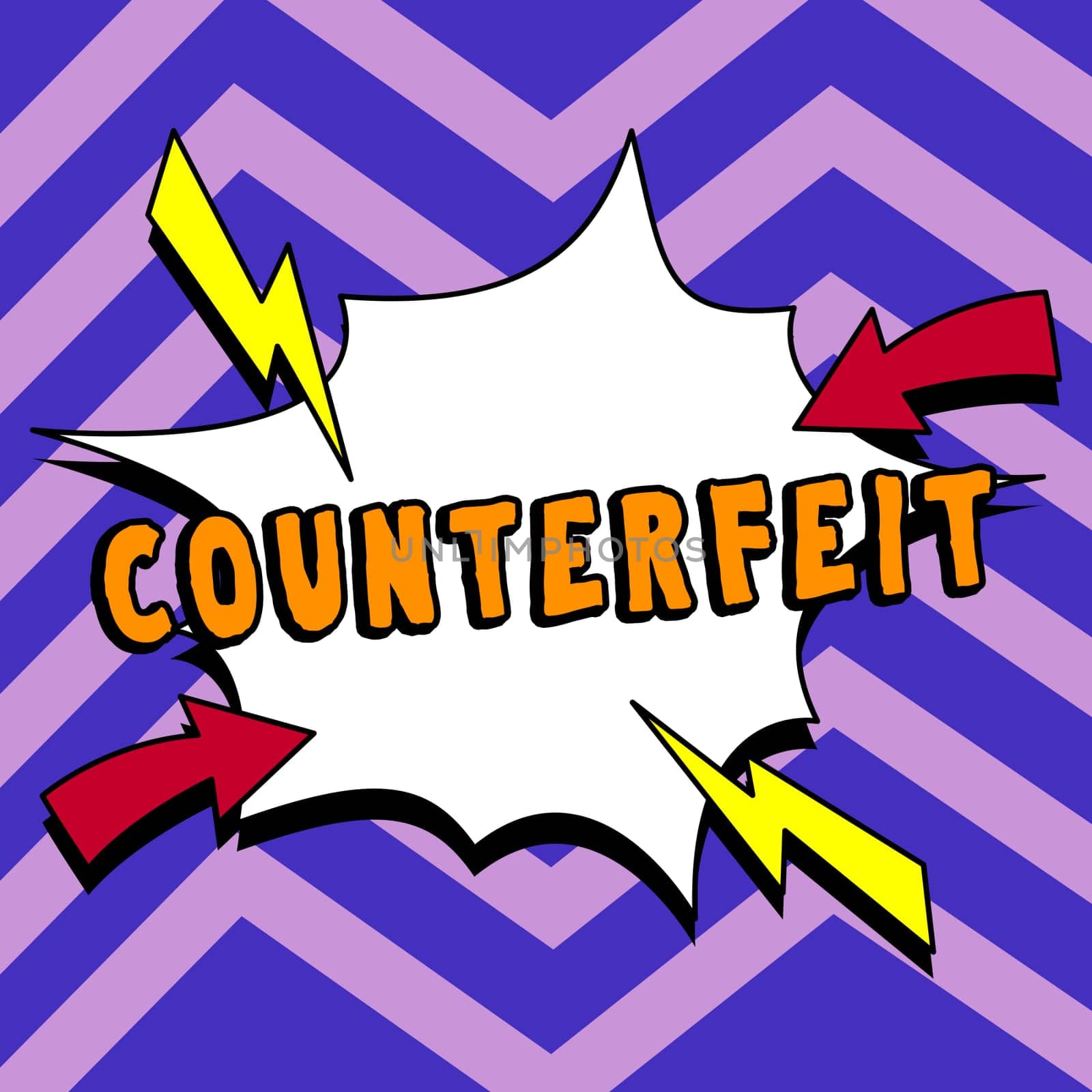Handwriting text Counterfeit, Internet Concept made in imitation of something else with intent to deceive
