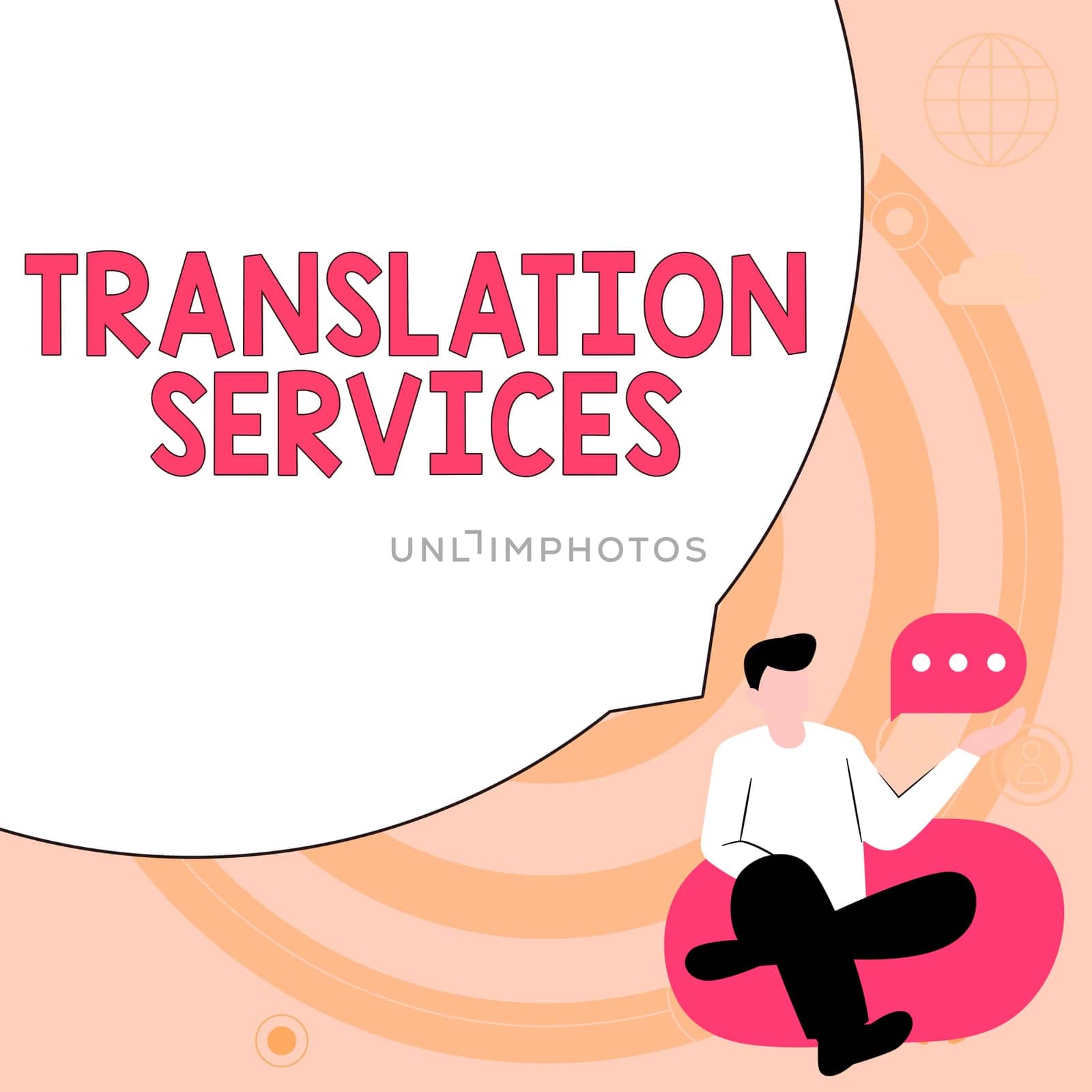 Text caption presenting Translation Services, Business overview organization that provide people to translate speech
