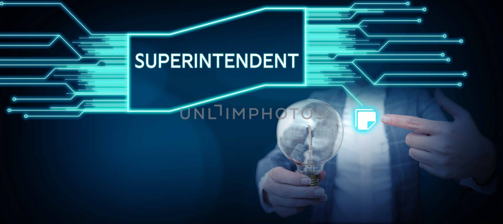 Handwriting text Superintendent, Word for a person who manages organization or activity of particular process
