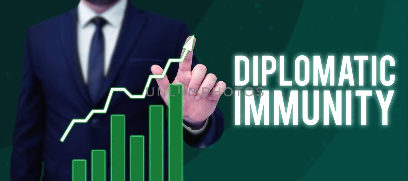 Hand writing sign Diplomatic Immunity, Business concept law that gives foreign diplomats special rights in the country they are working