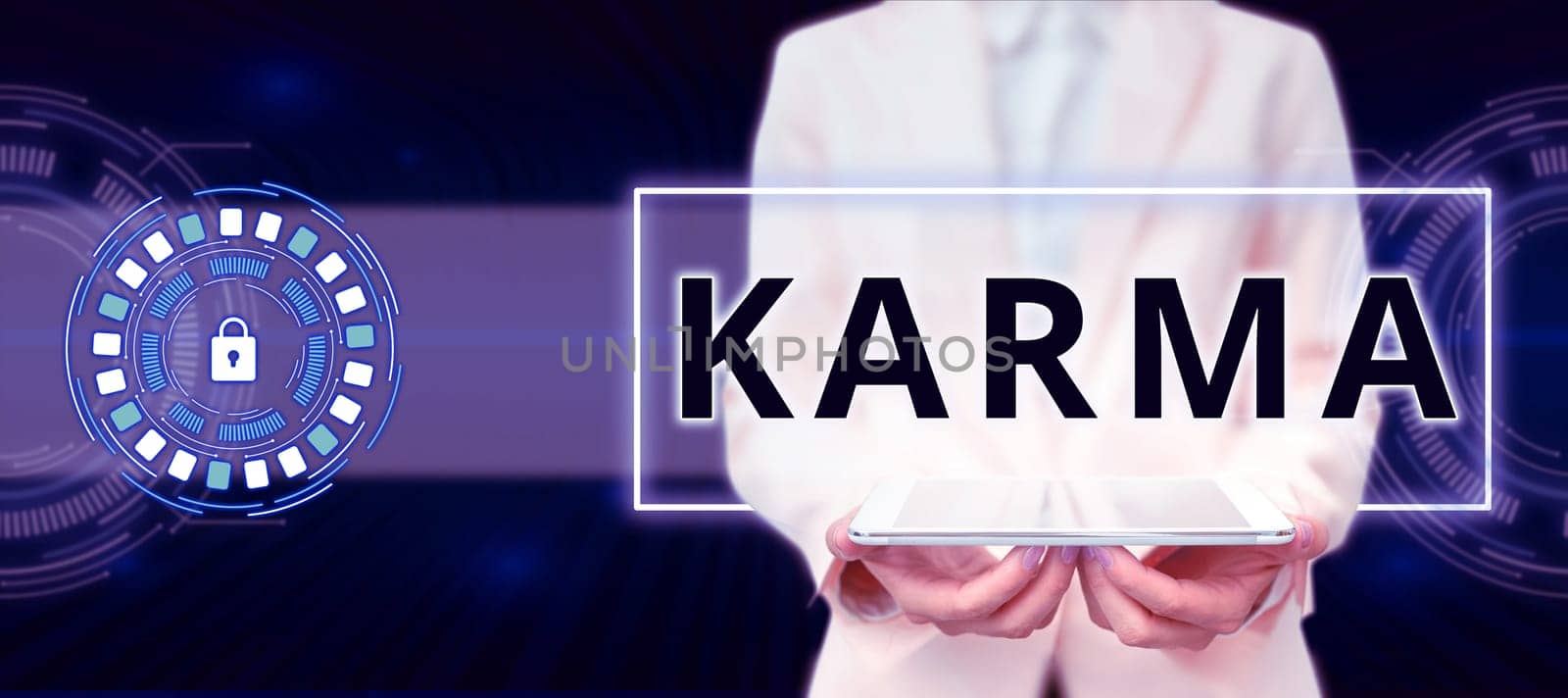 Sign displaying Karma, Conceptual photo sum of a person actions in this and previous states of existence
