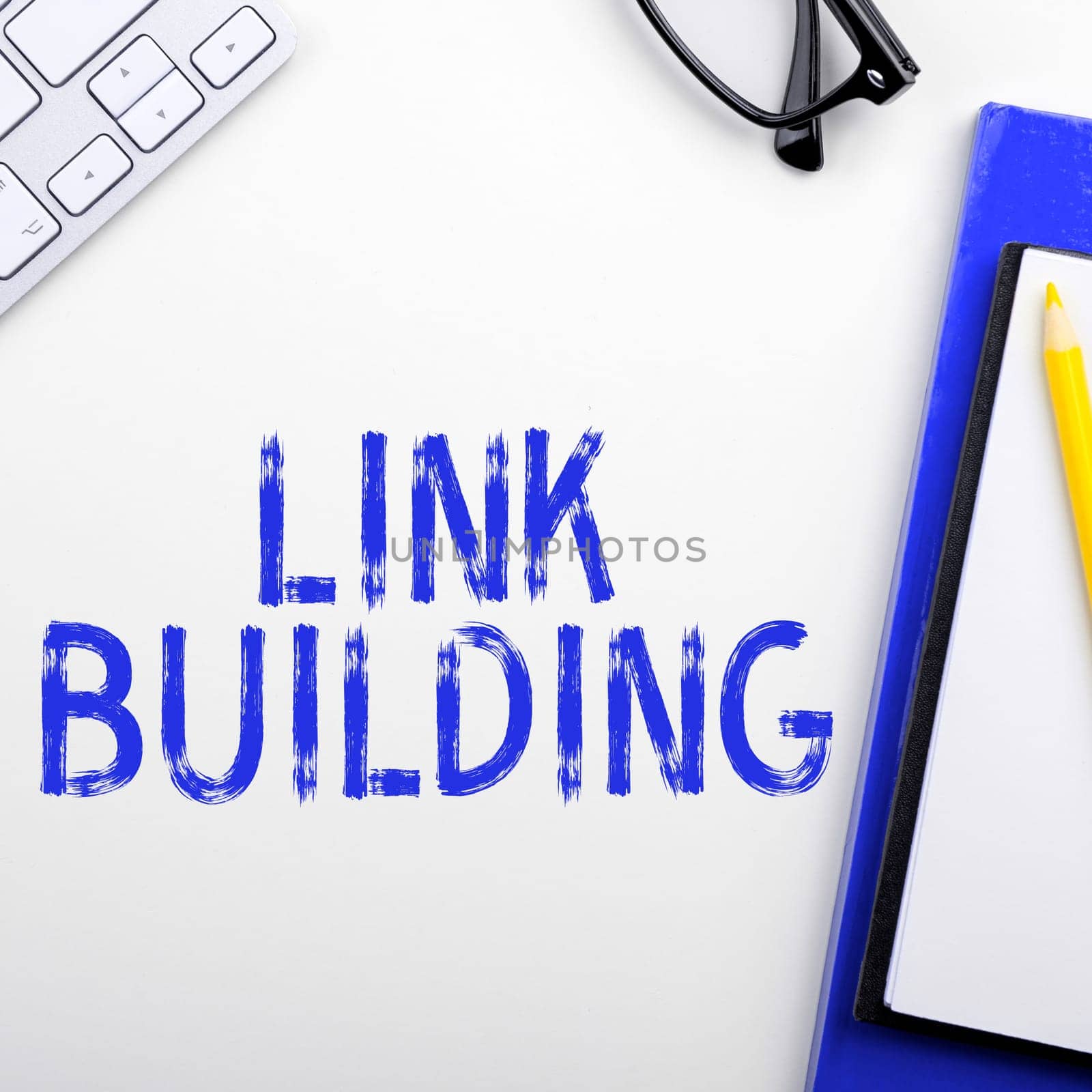 Hand writing sign Link Building, Business idea SEO Term Exchange Links Acquire Hyperlinks Indexed