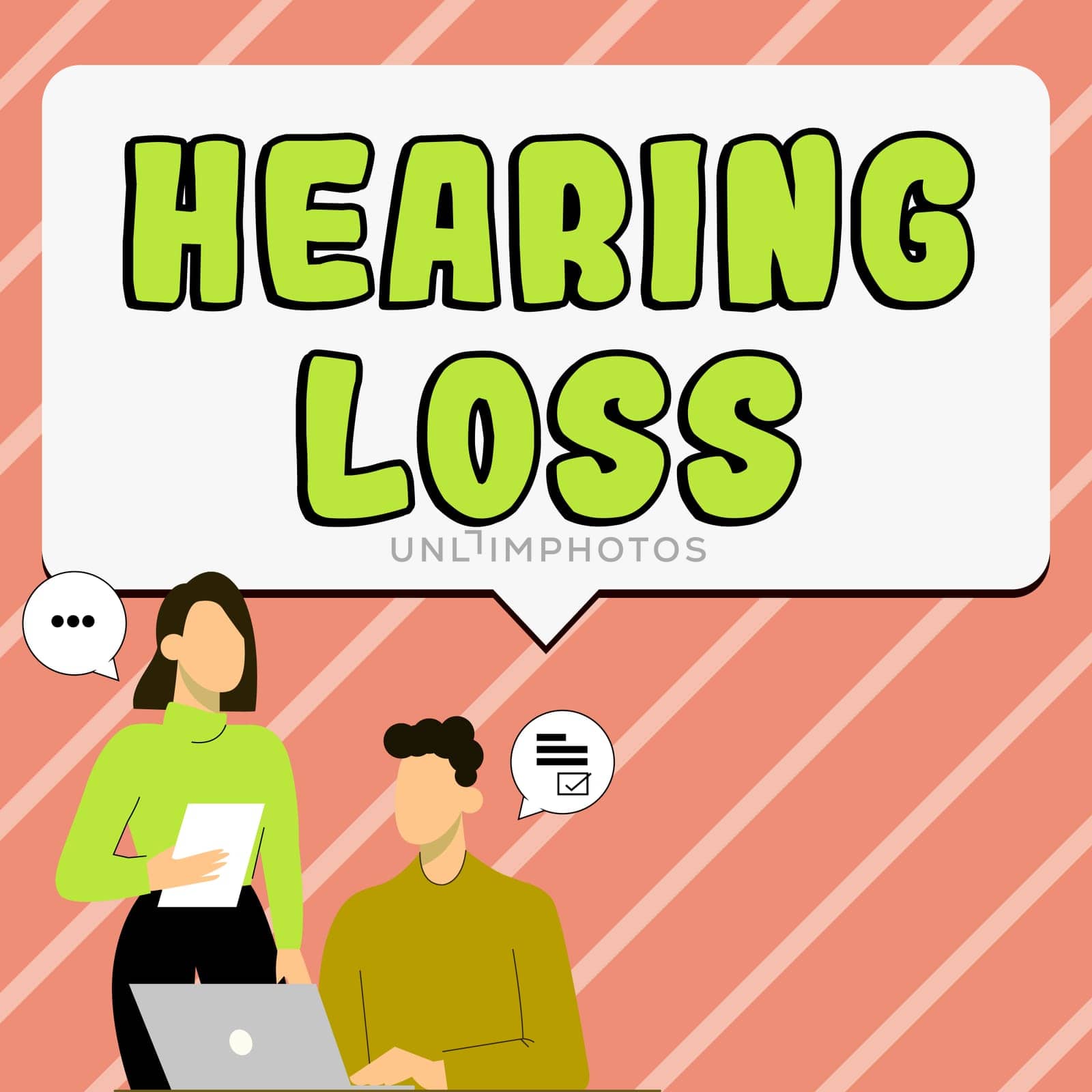 Conceptual display Hearing Loss, Word for is partial or total inability to listen to sounds normally