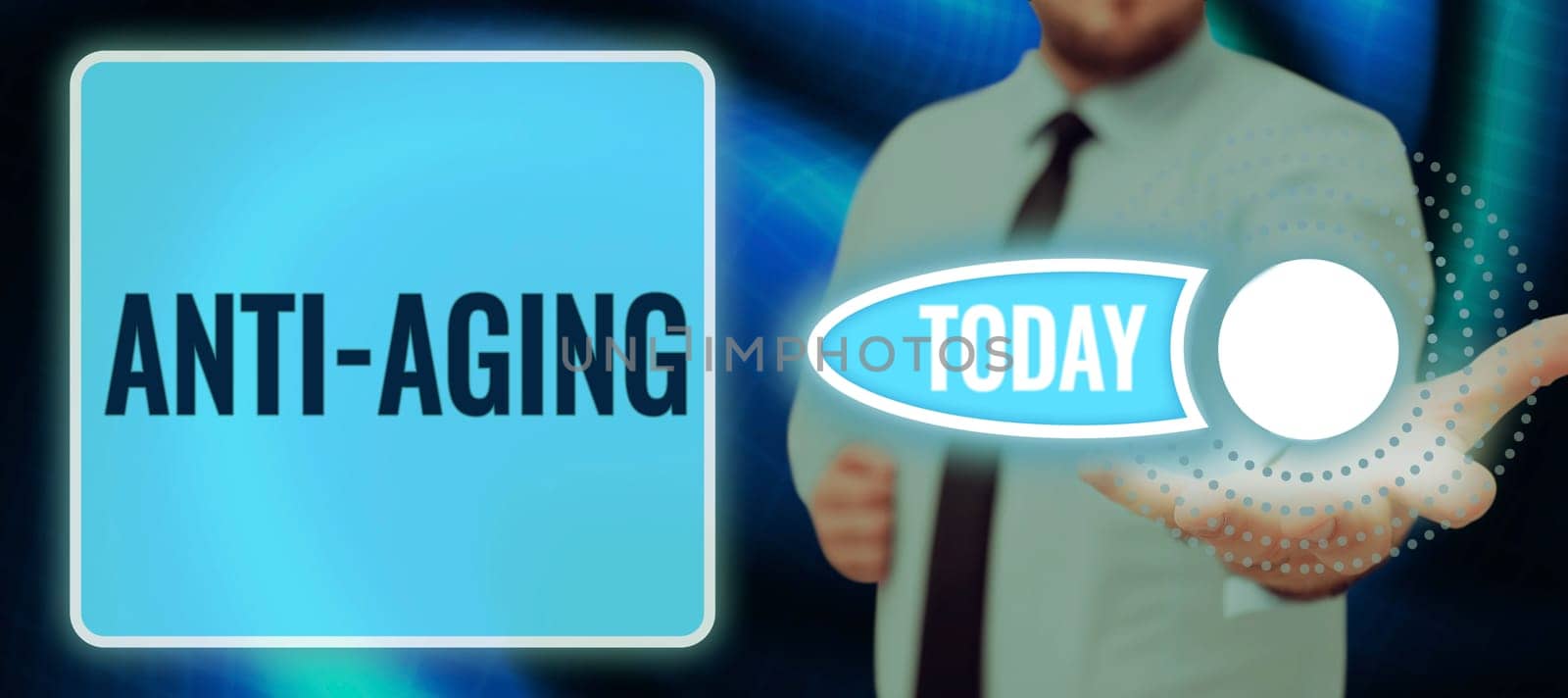Text caption presenting Anti Aging, Business overview A product designed to prevent the appearance of getting older