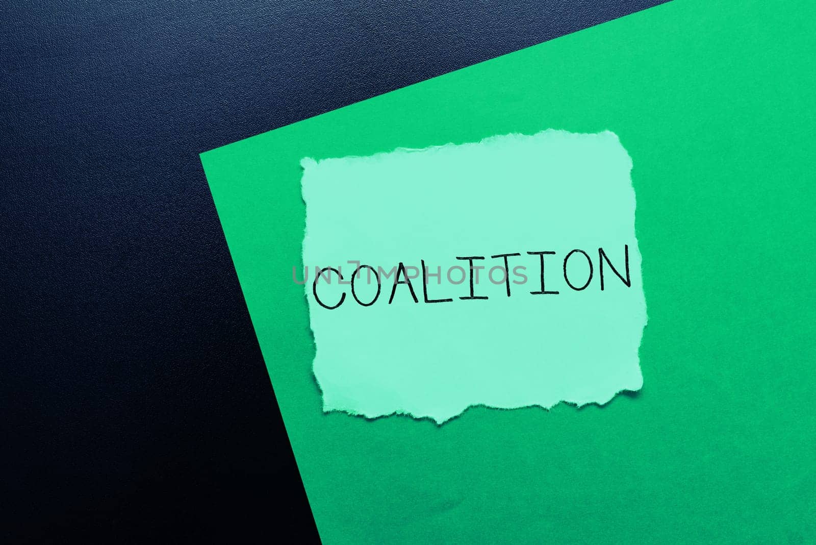 Handwriting text Coalition, Internet Concept a temporary alliance of distinct parties, persons, or states for joint action