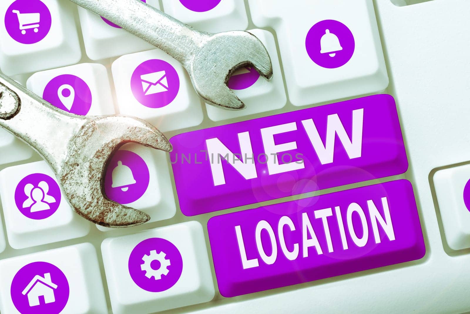 Handwriting text New Location, Word Written on Get located on a new place and establishing home or business
