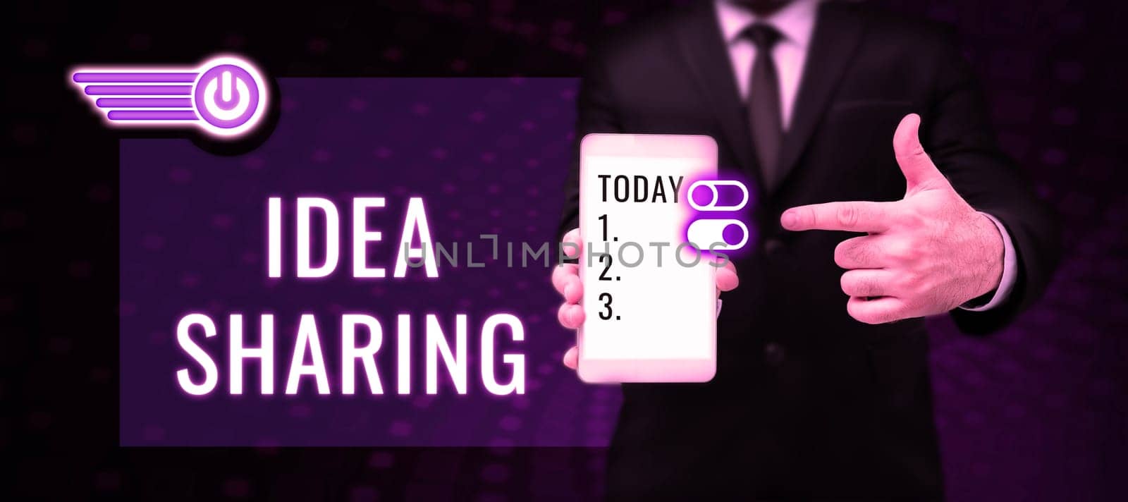Text caption presenting Idea Sharing, Business idea Startup launch innovation product, creative thinking