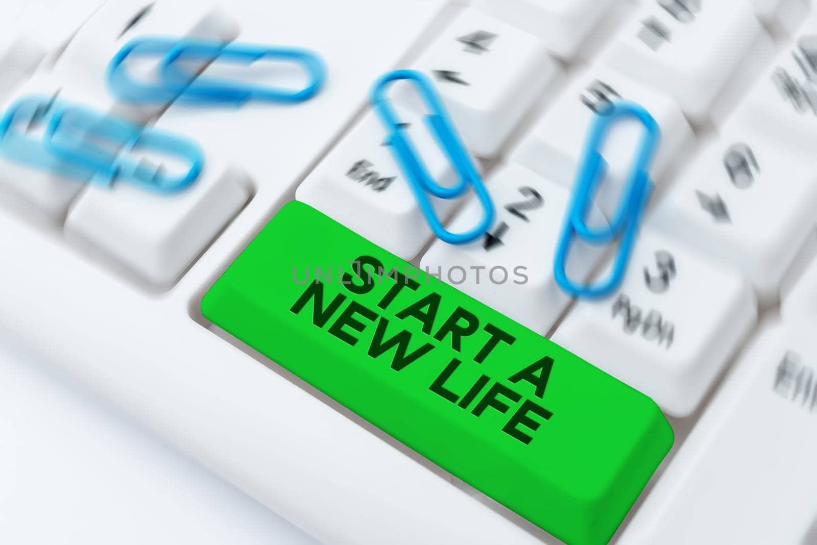 Hand writing sign Start A New Life, Word for be reckoned from a particular point in time to begin doing something