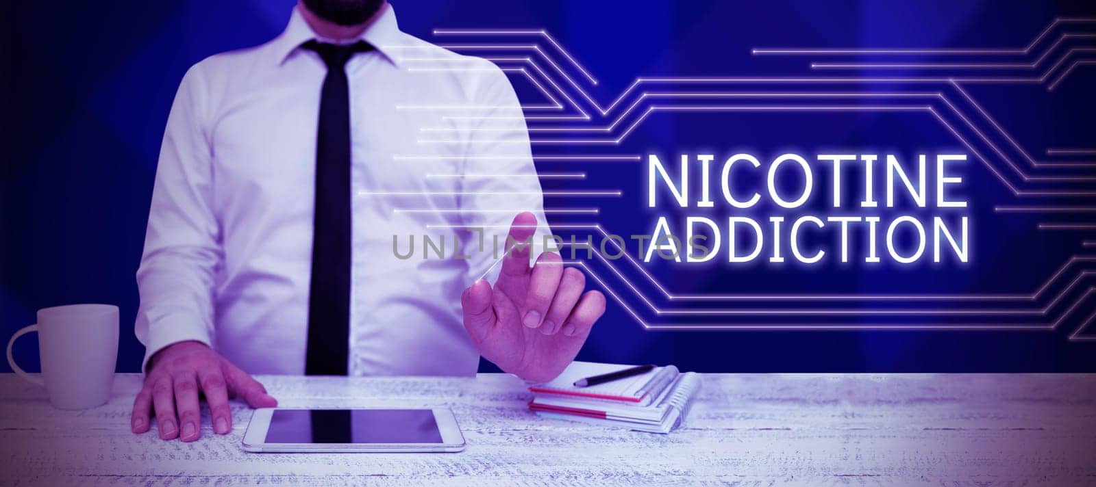 Writing displaying text Nicotine Addiction, Business concept condition of being addicted to smoking or tobacco consuming