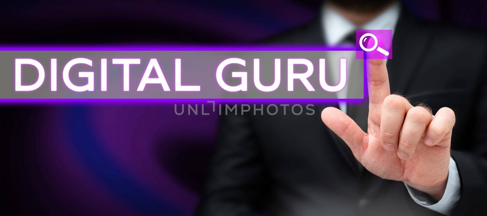 Text caption presenting Digital Guru, Word Written on teacher and intellectual guide in matters of fundamental concern of electronics