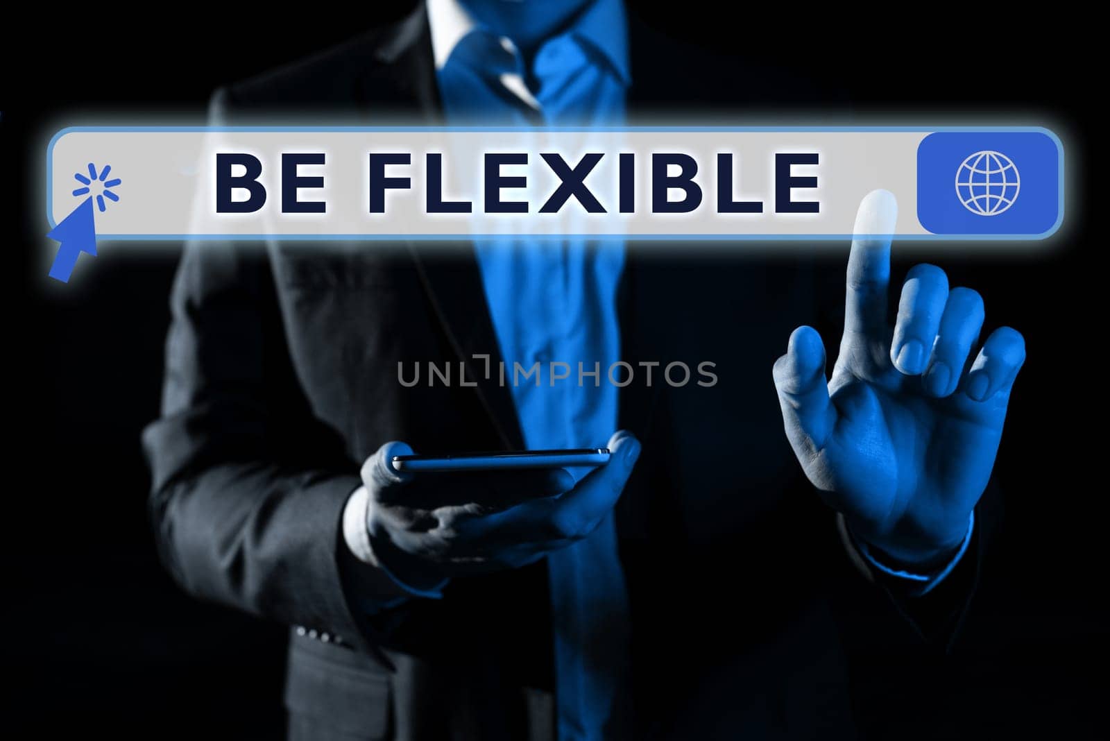 Conceptual caption Be Flexible, Business showcase able to be easily modified to respond to altered circumstances