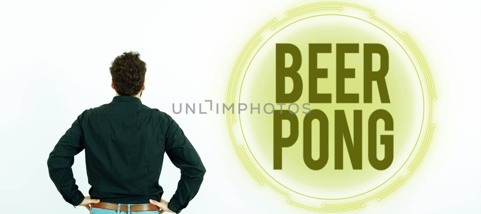Text sign showing Beer Pong, Conceptual photo a game with a set of beer-containing cups and bouncing or tossing a Ping-Pong ball