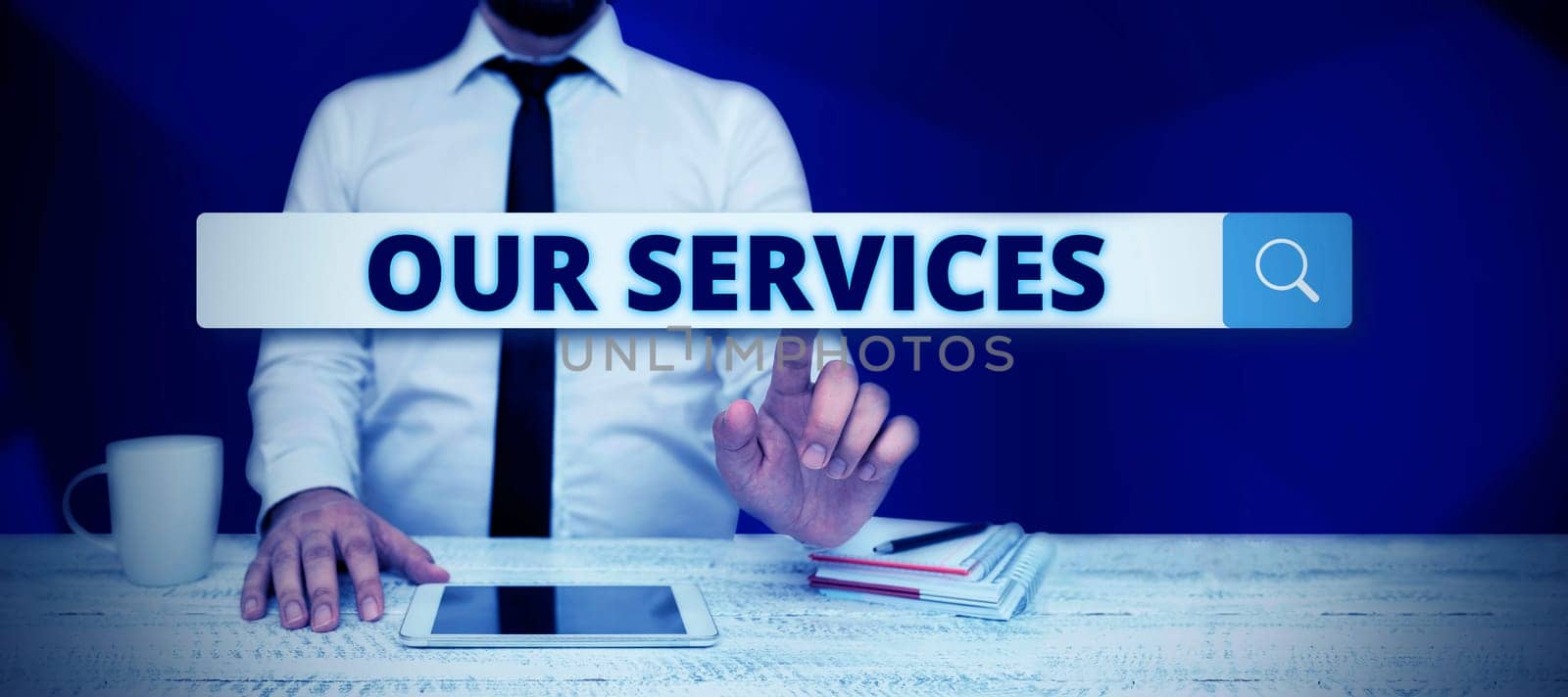 Inspiration showing sign Our Services, Conceptual photo The occupation or function of serving Intangible products