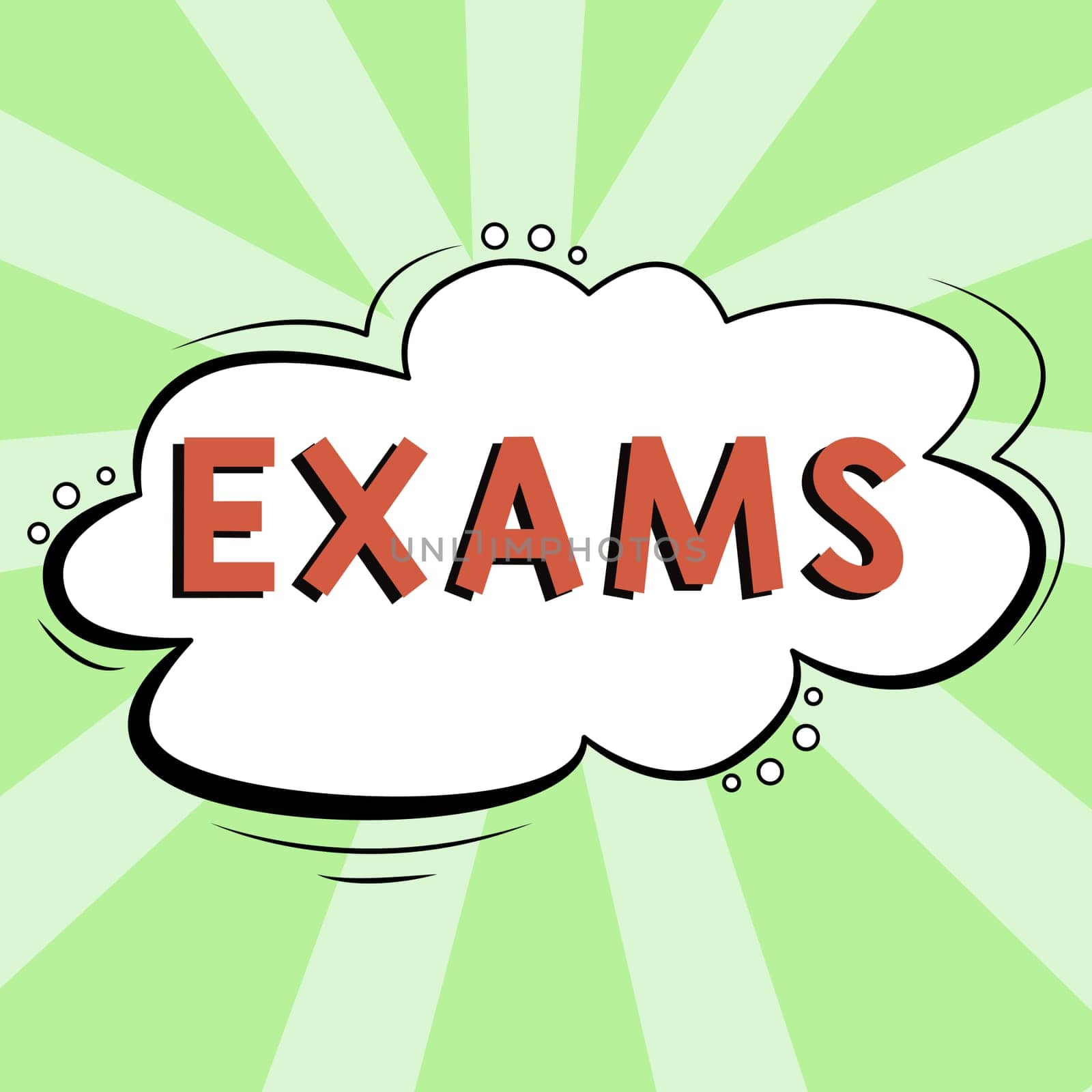 Text caption presenting Exams, Word for test of a specified kind to prove your strength and weakness