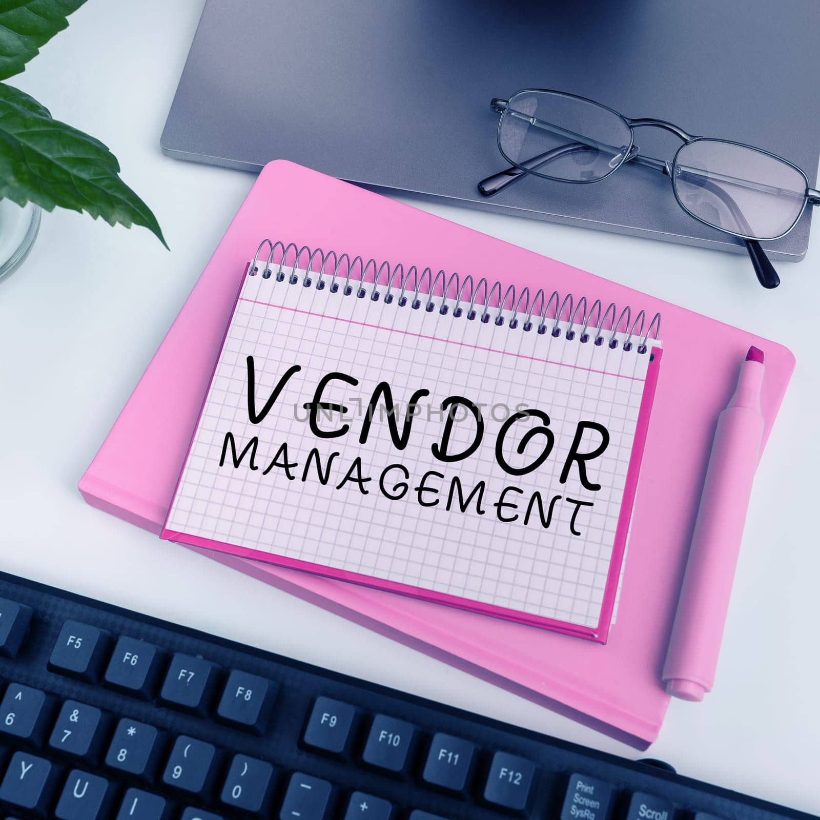 Sign displaying Vendor Management, Business concept activities included in researching and sourcing vendors