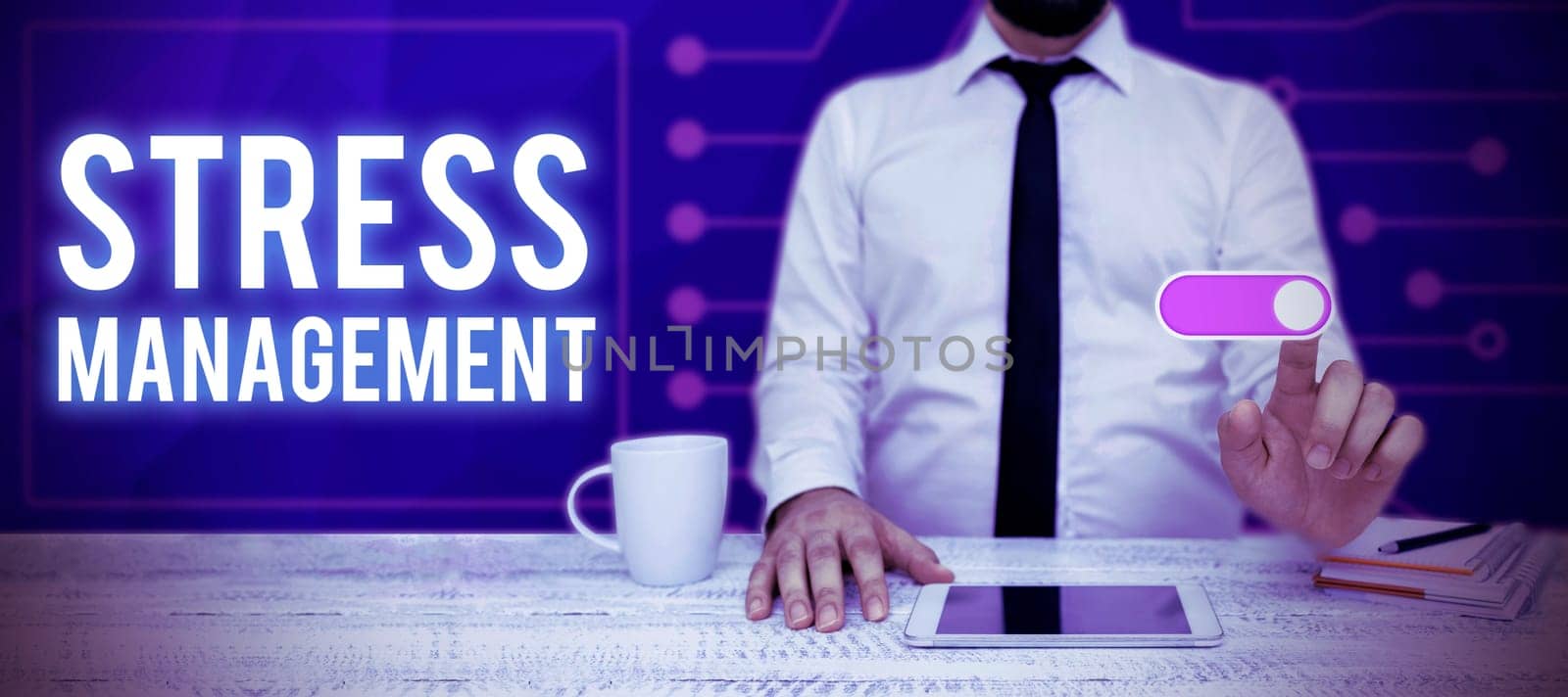 Text sign showing Stress Management, Business approach learning ways of behaving and thinking that reduce stress