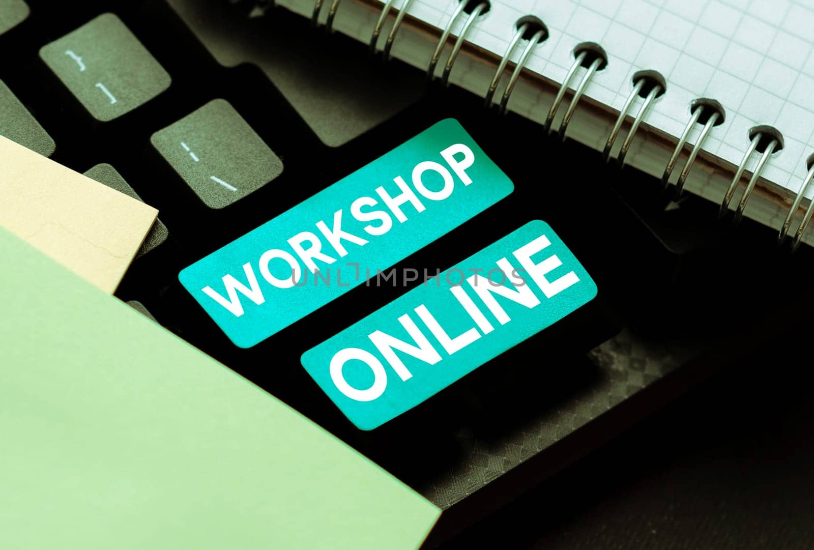 Inspiration showing sign Workshop Online, Concept meaning room or building in which goods are manufactured repaired