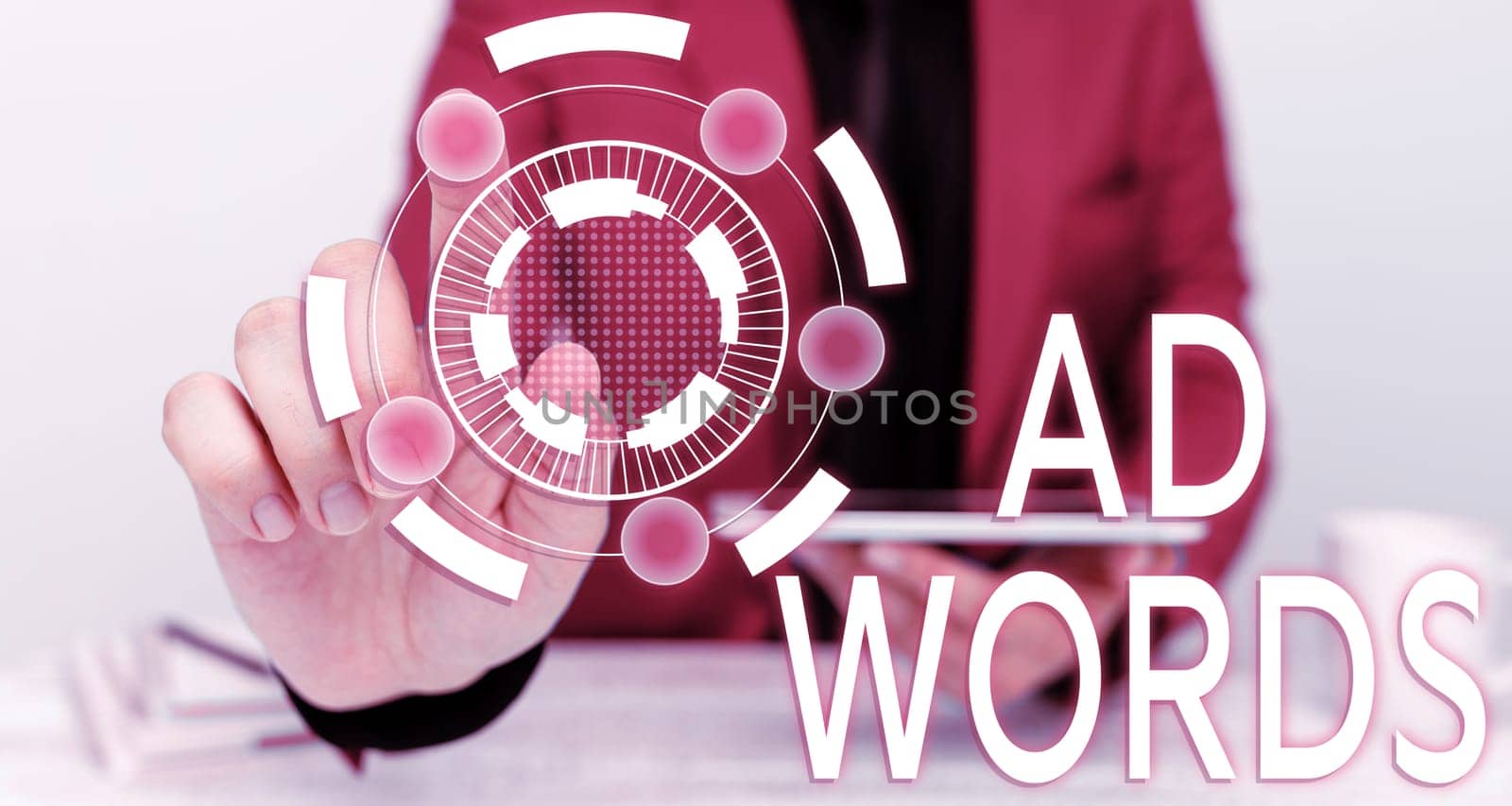 Conceptual caption Ad Words, Business idea oversee and control the various advertising activities
