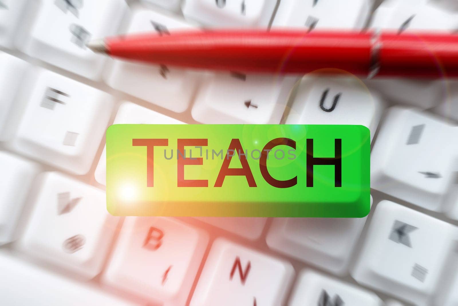 Writing displaying text Teach, Word Written on impart knowledge or instruct someone as to how do something right