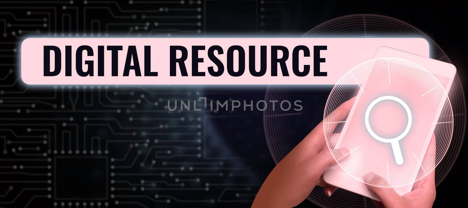 Handwriting text Digital Resource, Business concept content that distributed digitally over the Internet