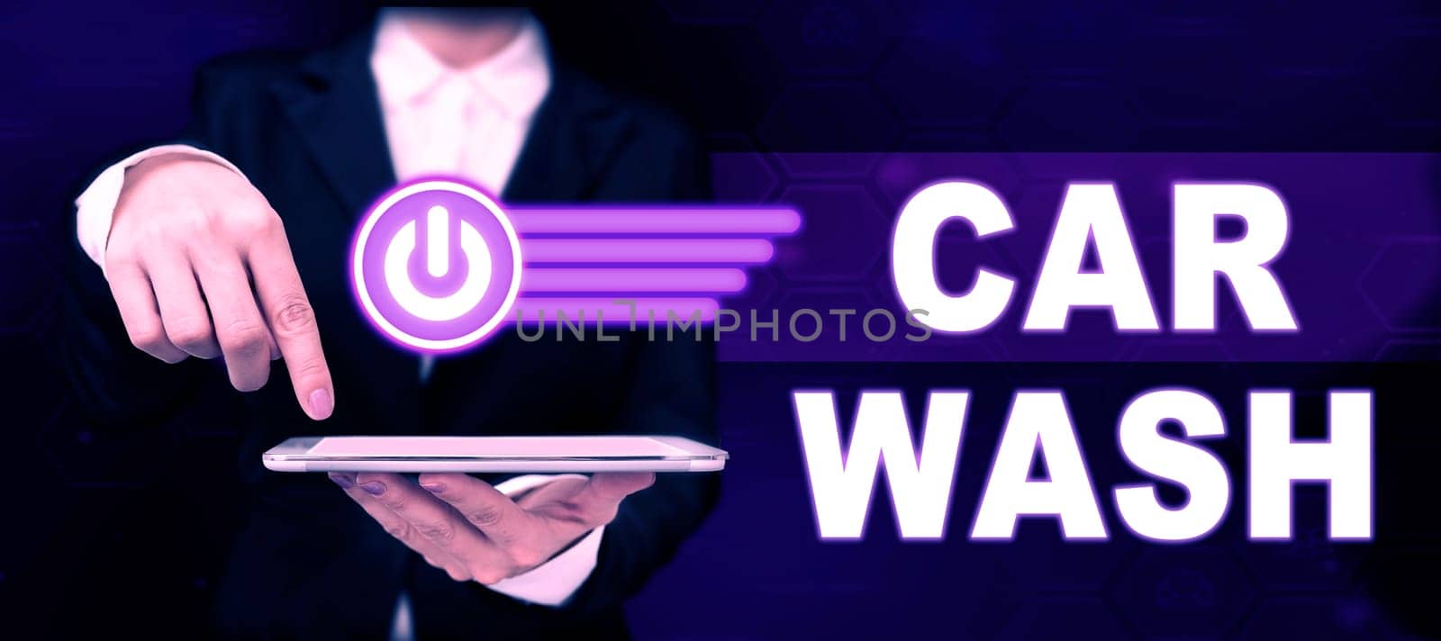 Sign displaying Car Wash, Concept meaning a building containing equipment for washing cars or other vehicles