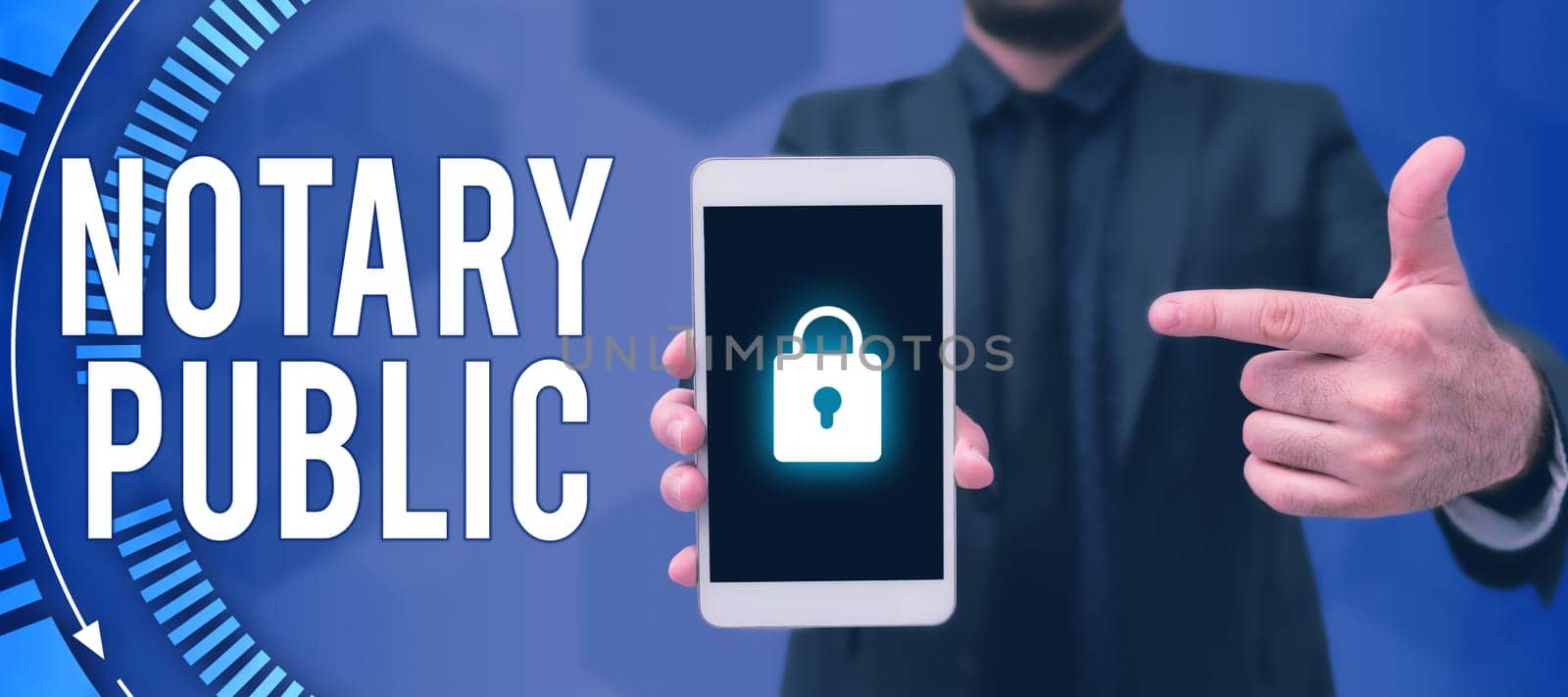 Text caption presenting Notary Public, Business concept Legality Documentation Authorization Certification Contract