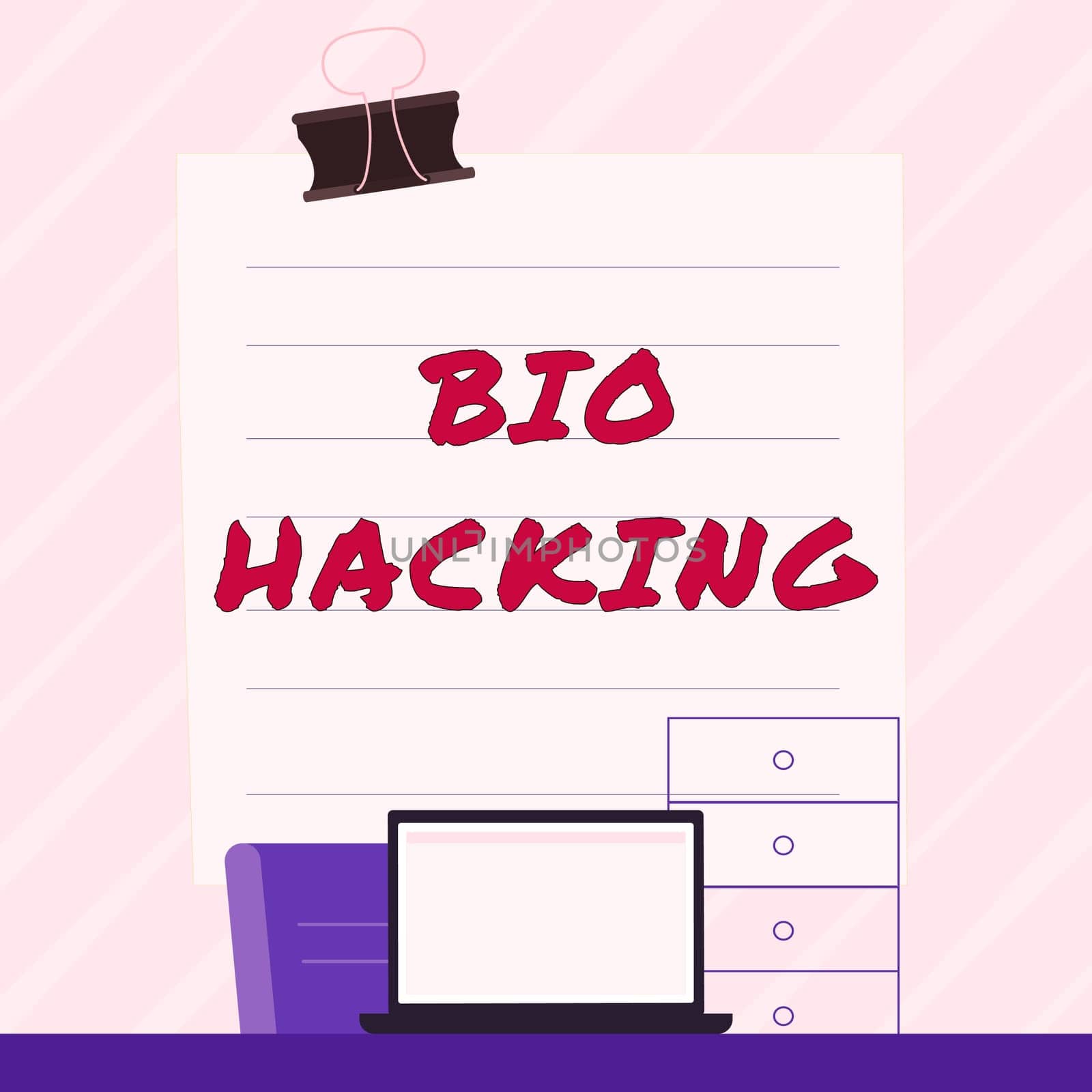 Text caption presenting Bio Hacking, Business approach exploiting genetic material experimentally without regard to ethical standards