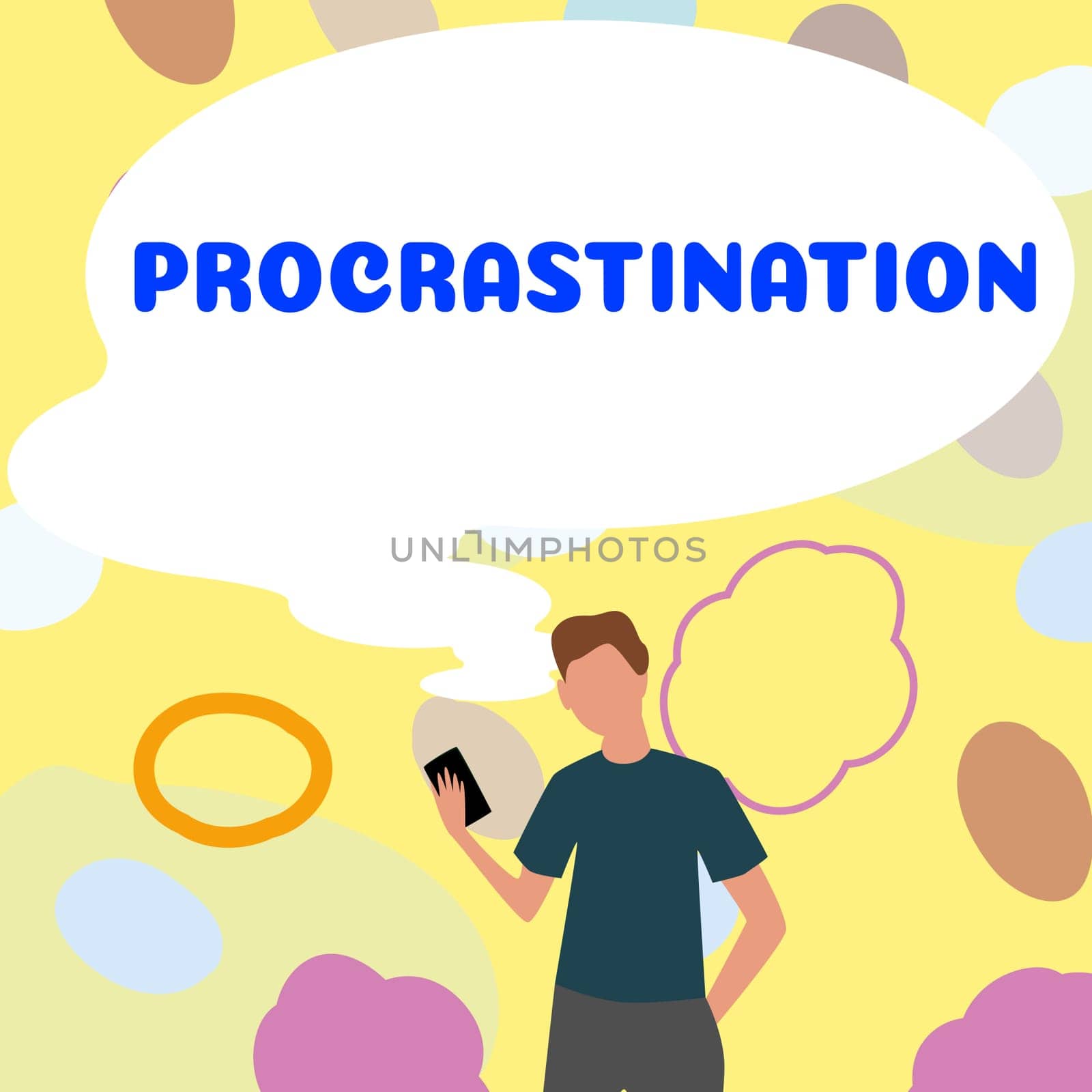 Conceptual caption Procrastination, Business showcase Delay or Postpone something boring