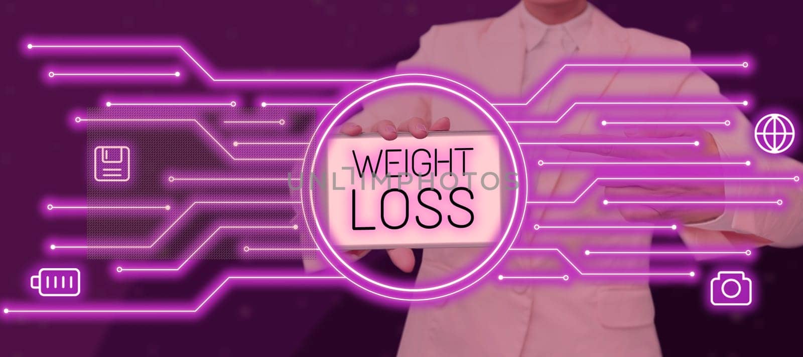 Conceptual caption Weight Loss, Word Written on Decrease in Body Fluid Muscle Mass Reduce Fat Dispose Tissue