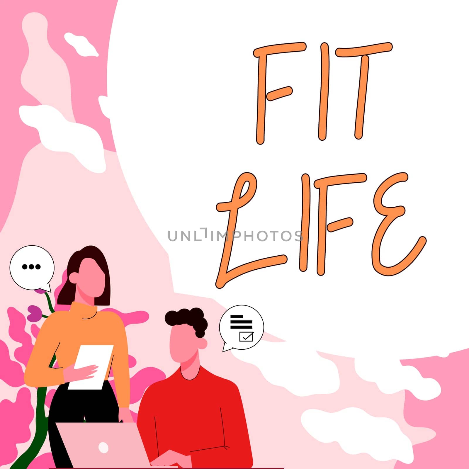 Text caption presenting Fit Life, Conceptual photo maintaining a healthy weight with diet and exercise Healthy living