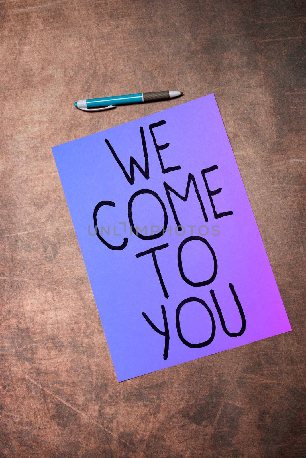 Conceptual caption We Come To You, Concept meaning providing services or products directly to any destination