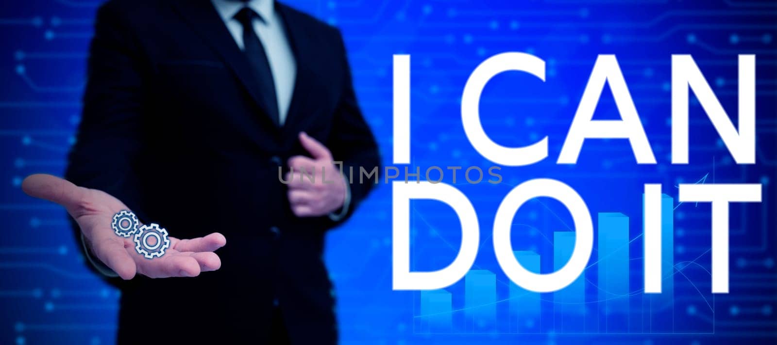 Text caption presenting I Can Do It, Word Written on ager willingness to accept and meet challenges good attitude