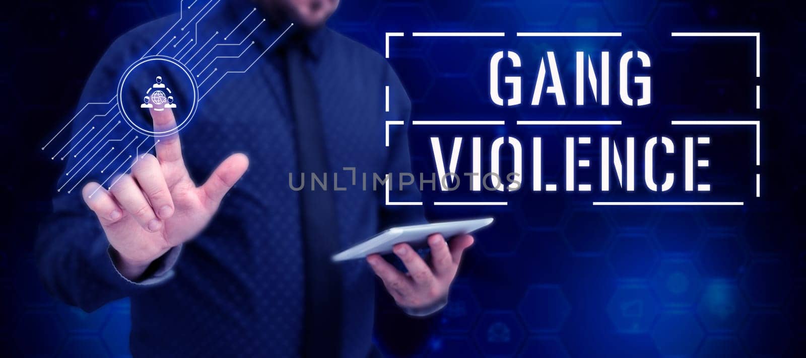 Conceptual caption Gang Violence, Concept meaning infringement of the laws caused by group of criminals and gangsters