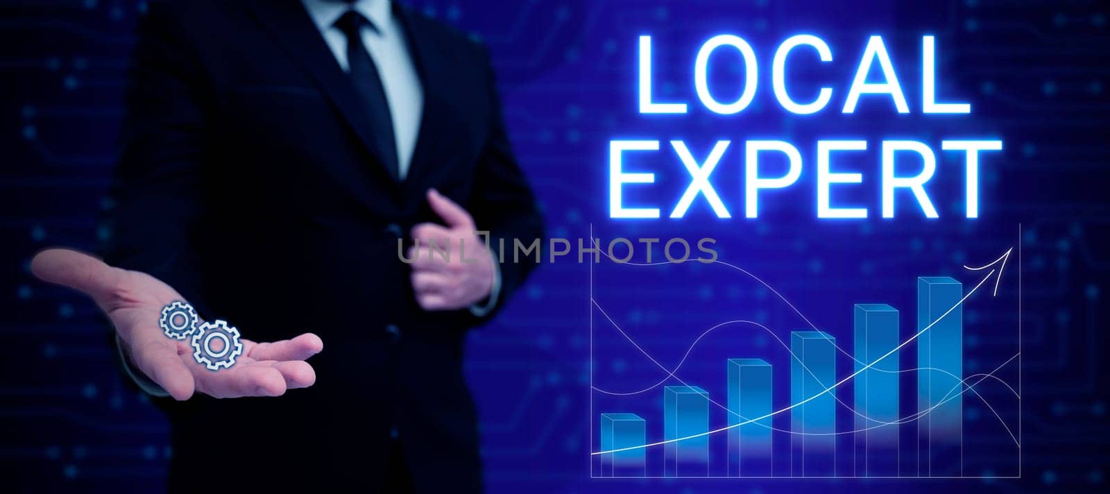 Conceptual caption Local Expert, Business showcase offers expertise and assistance in booking events locally