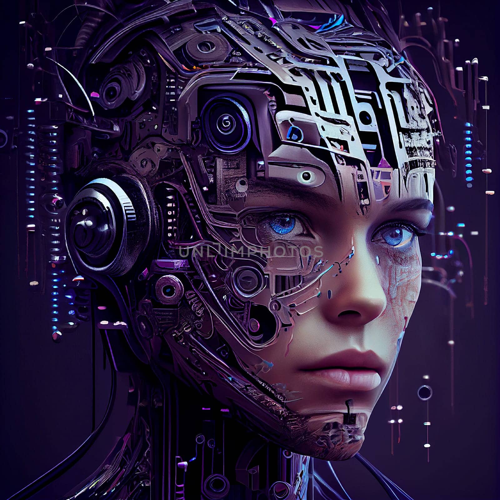 Cyborg woman, artificial intelligence robot, futuristic technology, humanoid science, generative AI