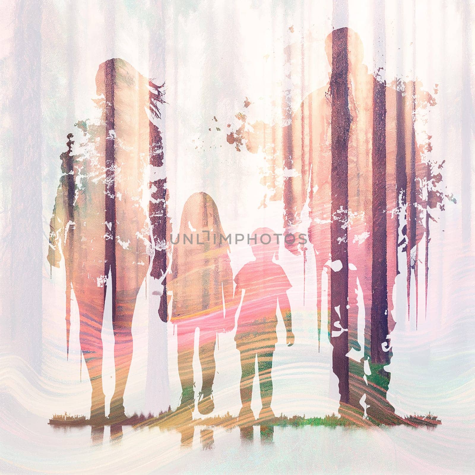 Family life, mother, father and children, social support, mental health and lifestyle concept, vibrant colors generative AI