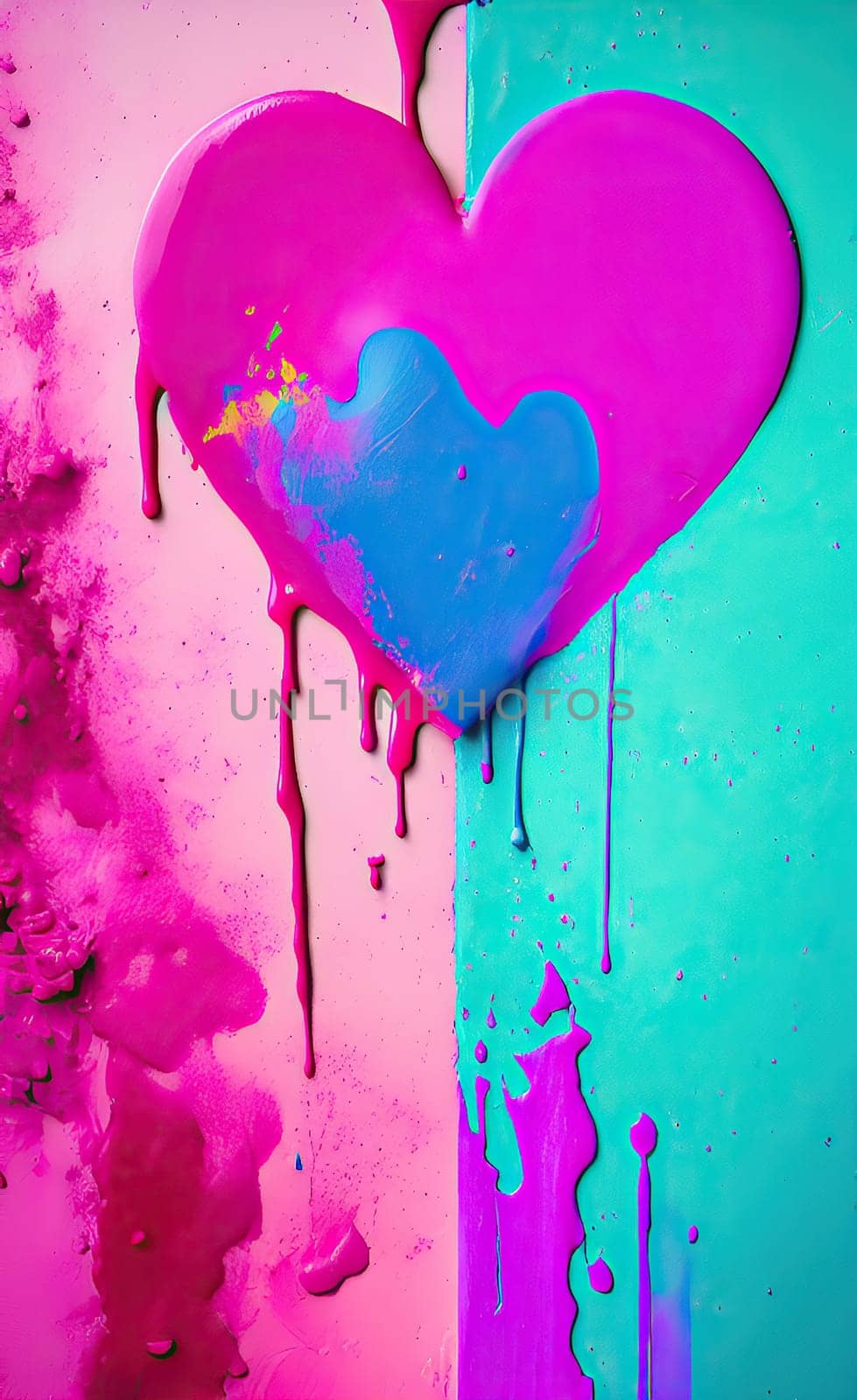 Colorful heart with paint splatters