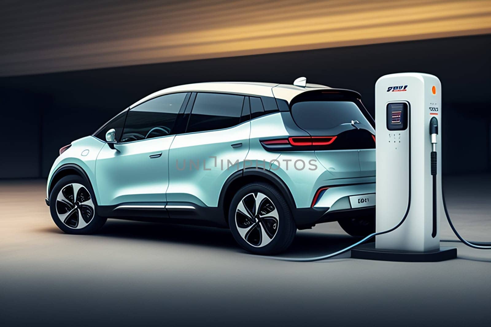 EV charging station for electric car in concept of green energy and eco power