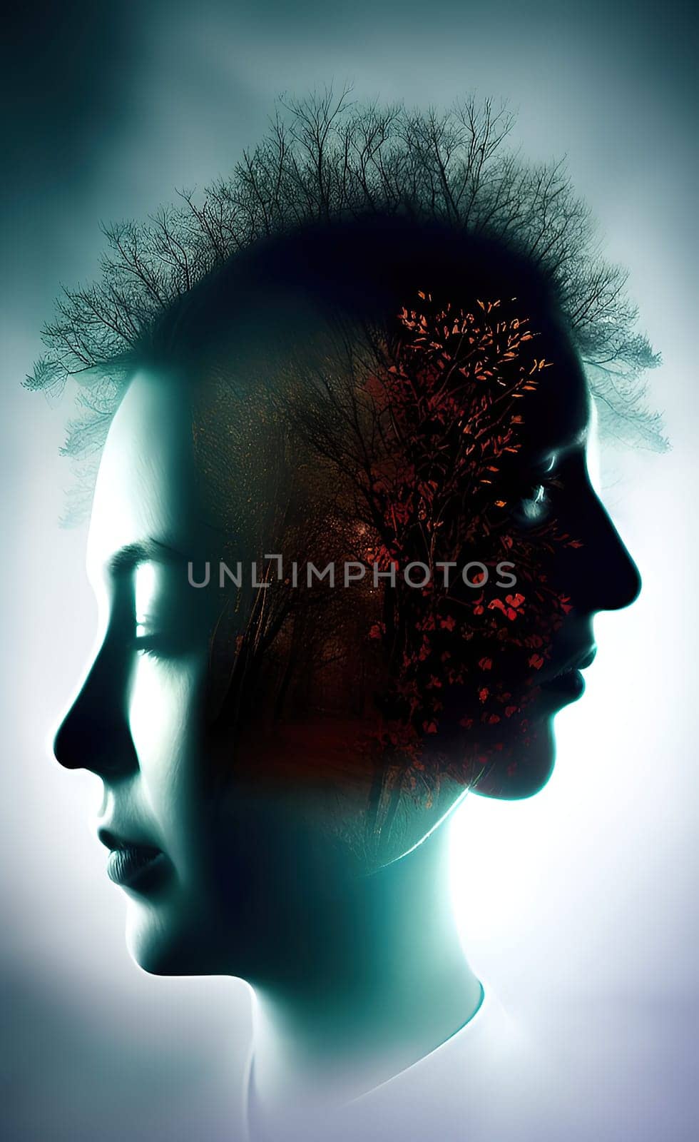 Human head with bipolar mental disorder