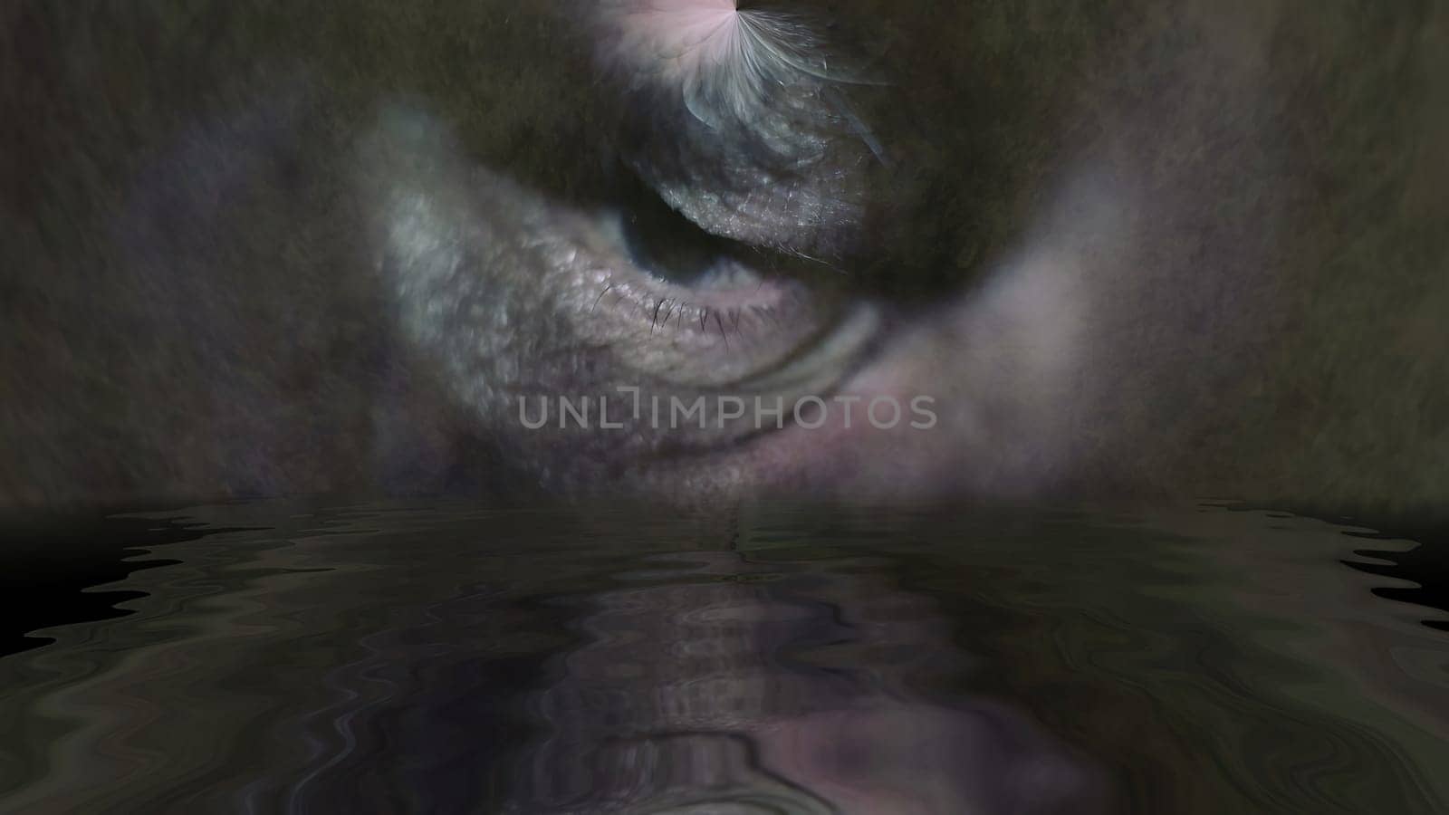Scary eye on grunge background reflected in water,Scary eye on grunge background reflected in water