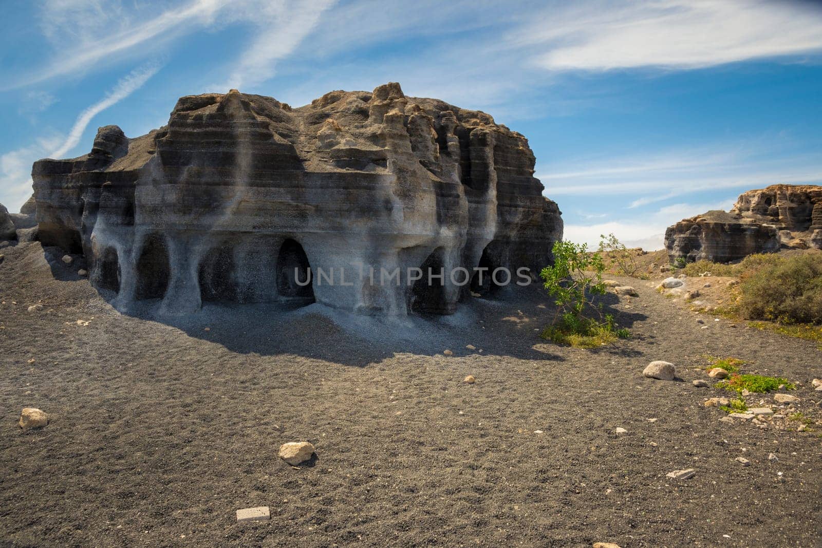 View on Stratified City (Antigua rofera de Teseguite), a natural tourist attraction on the Canary Island of Lanzarote, Spain.