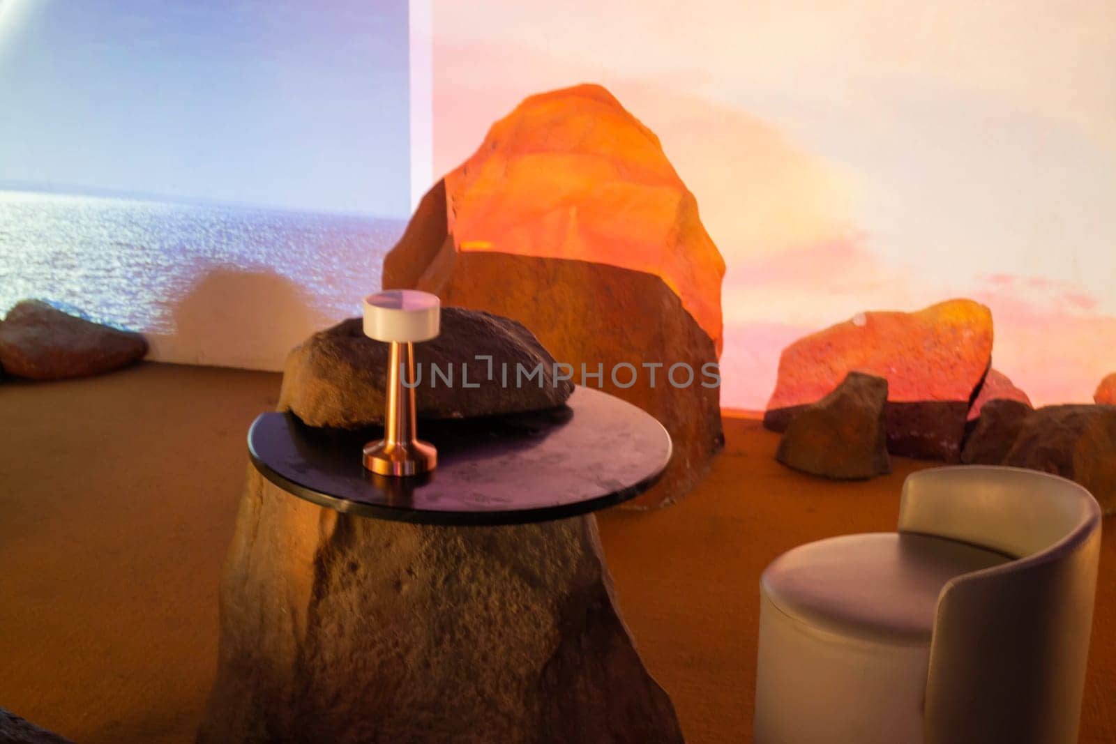 Brown sand-colored stone tiles on the wall, stock photo