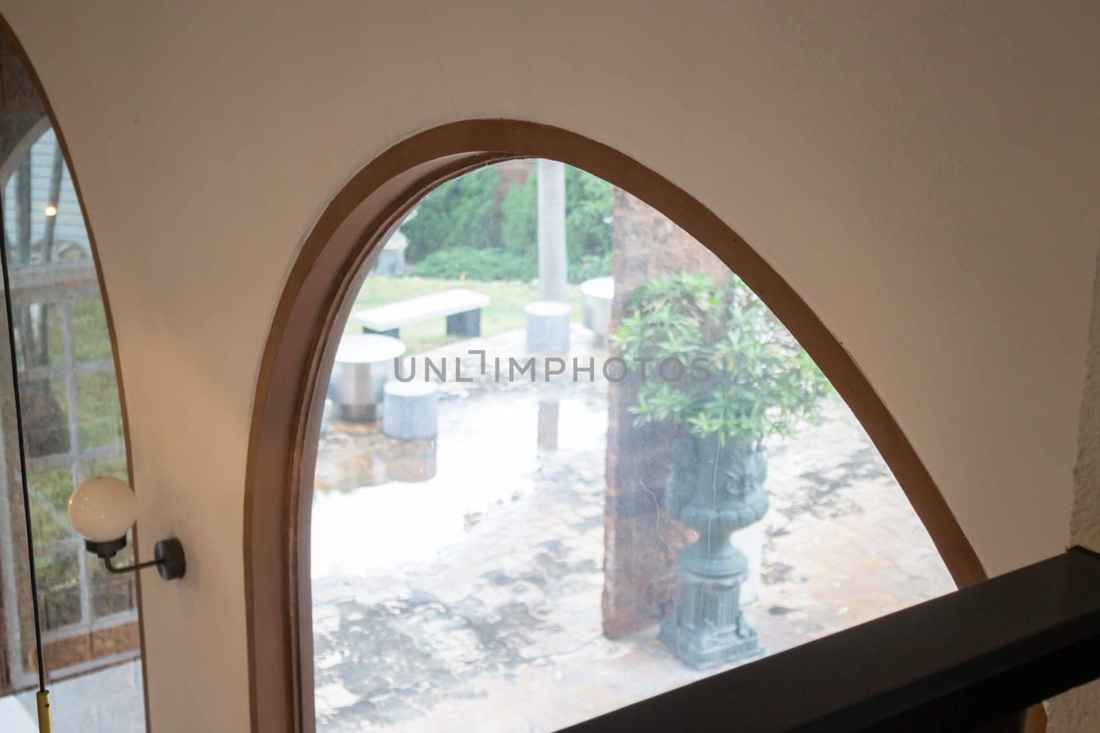 Room interior coffee shop with comfortable furniture, stock photo