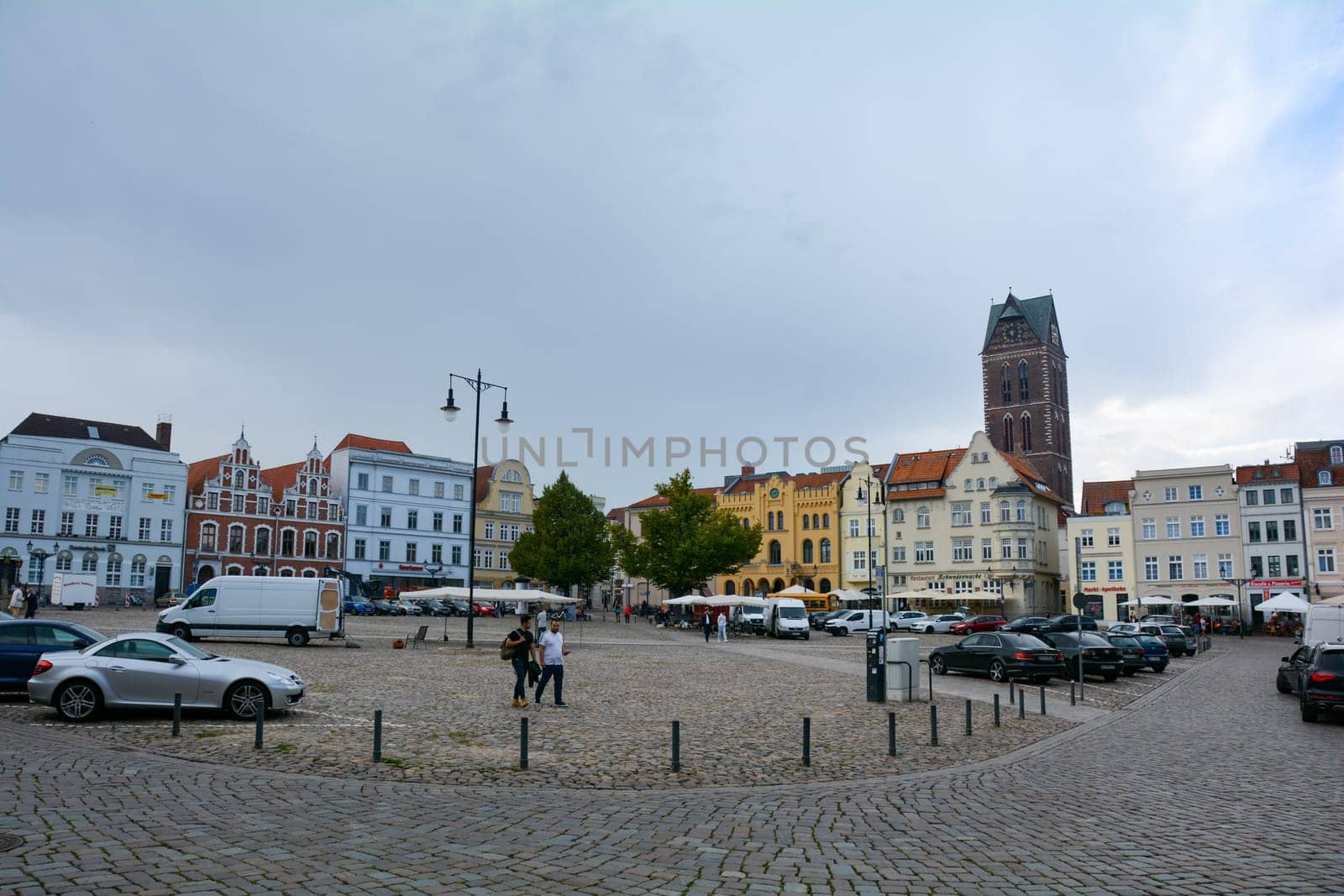 Wismar, Germany, September 10, 2022 - Street in the historic Hanseatic city of Wismar, on the Baltic Sea coast of Mecklenburg-West Pomerania in Germany