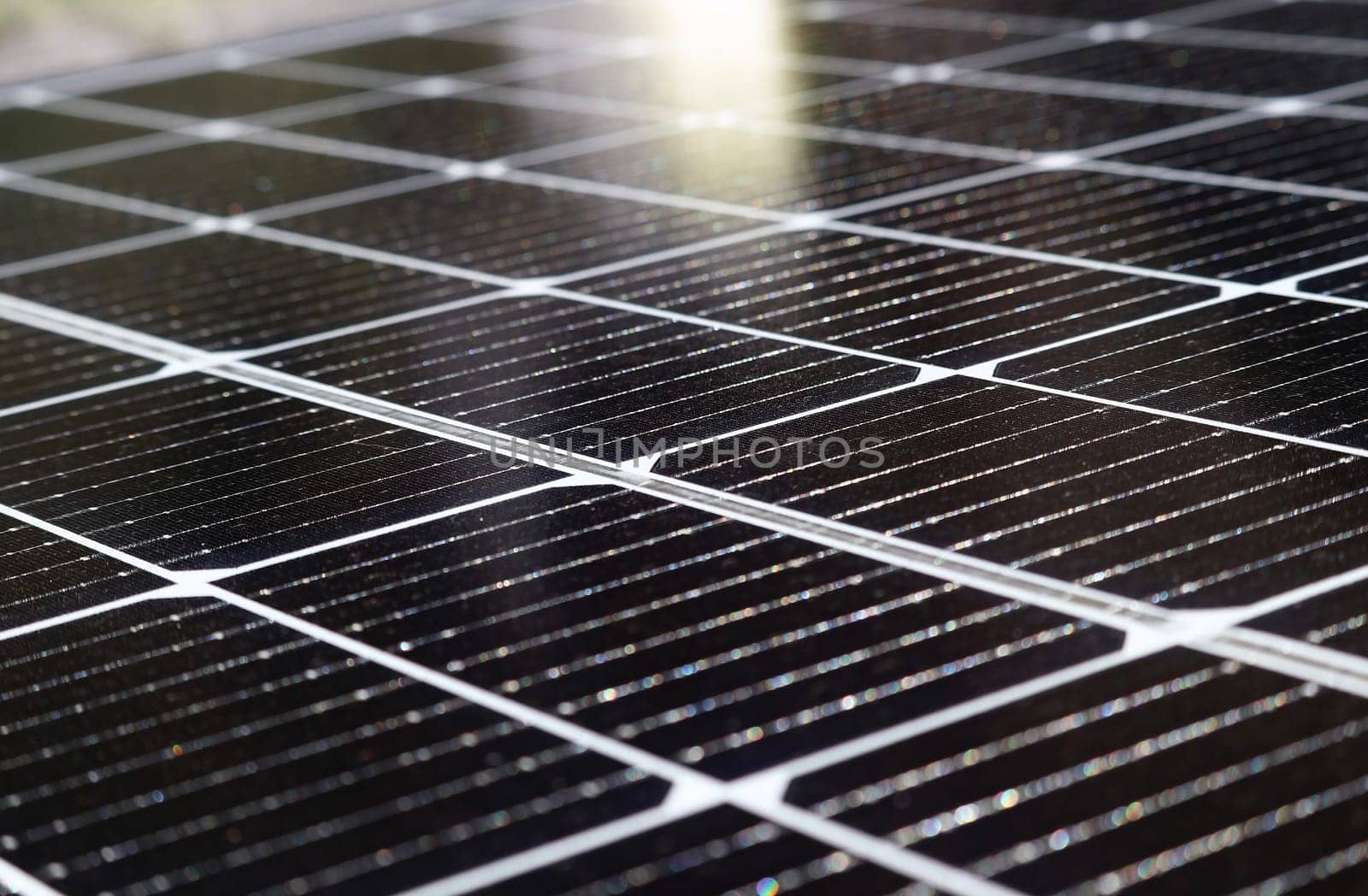 Close up of a solar system on which the sun shines