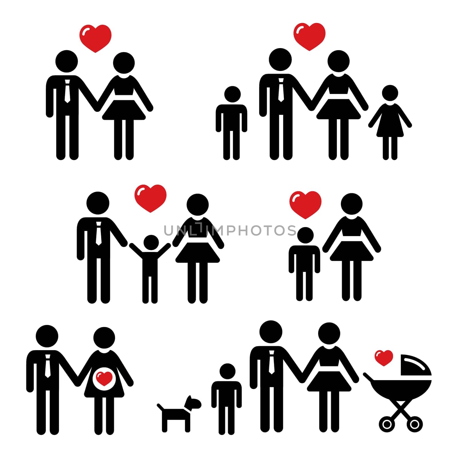 People black icons - family, kids, baby, pregnant, dog, pram