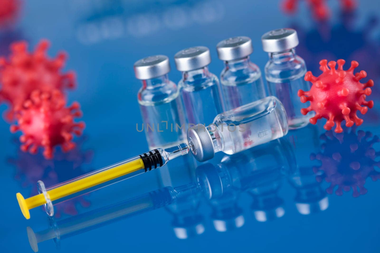 Close up medical syringe with a vaccine