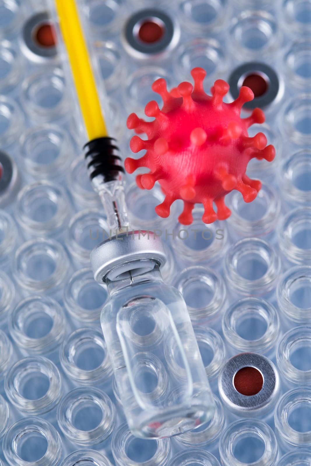 Close up medical syringe with a vaccine