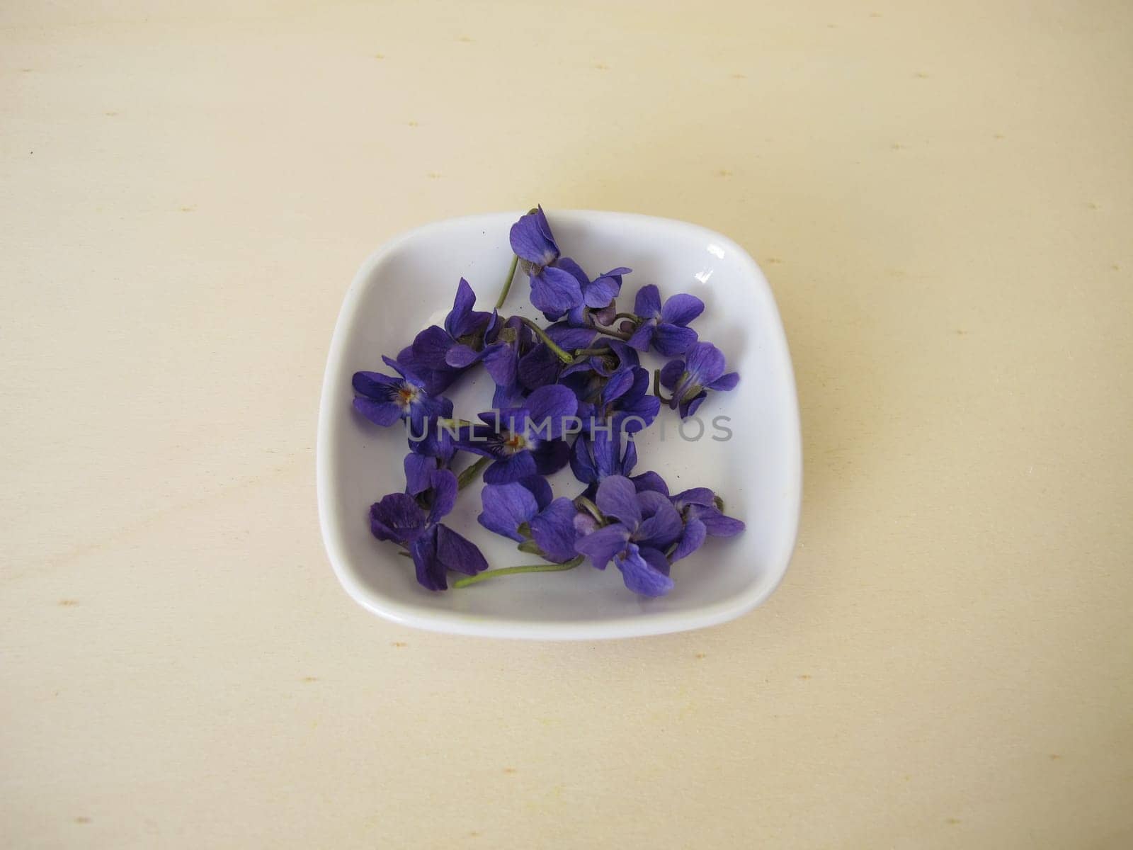 Sweet violets on a wooden board